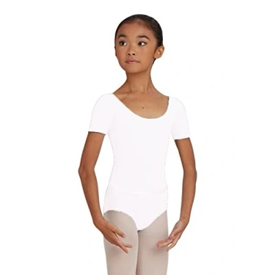 Image of Capezio Girl&#039;s Scoop Neck Short Sleeve Leotard, White White, S (Children)