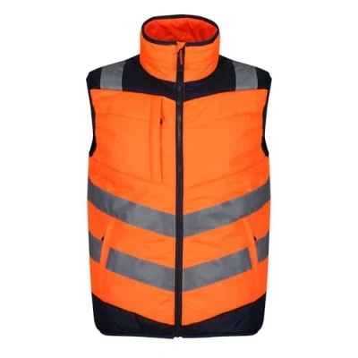 Image of Regatta Professional Men&#039;s Hi Vis Baffle Bodywarmer Orange Navy, Size: S