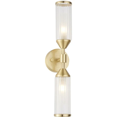 Image of Trieste 2 Light Wall Lamp Satin Brass Plate With Clear &amp; Frosted Glass