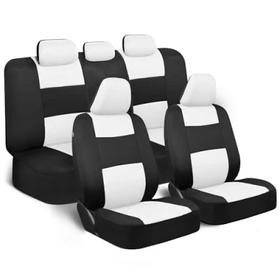 Image of BDK PolyPro Car Seat Covers Full Set in White/Black Front and Rear Split Bench Protectors, Easy to Install, Interior for Auto Truck Van SUV