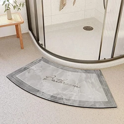 Image of Fast Drying Corner Shower Mat,Non Slip Curved Bath Mat for Circular Shower,Soft Absorbent,Sector Carpet Bathroom,Comfotable Footmat/Pad, Grey