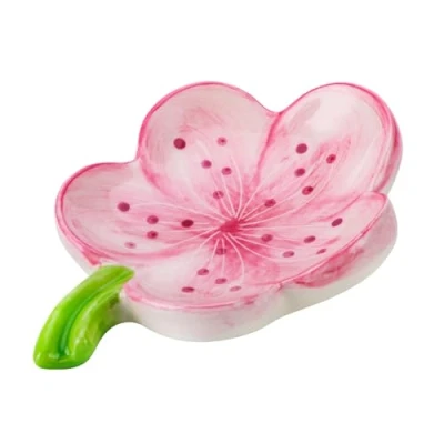 Image of HuaLiSiJi Ceramic Soap Dish with Drainage Pretty Dishes Bathroom Flower Shaped Sustainable Use for All Common Sizes Solid Soaps (Pink)