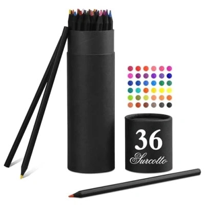 Image of Surcotto Colouring Pencils, 36 Pencils for School, Coloured Beginner, Pencil Crayons Kids and adult Oil based, Vibrant Colours, Blackwood Barrel, Pre sharpened