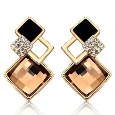 Image of Crystalline Azuria Women 18ct Gold Plated Rhombus Brown Simulated Topaz Crystal Earrings