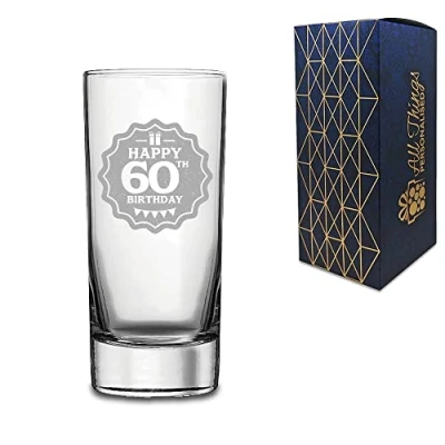 Image of Novelty Engraved/Printed HiBall Gin and Tonic Vodka Glass Happy 60th Birthday Engraved