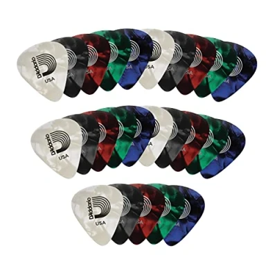 Image of D&#039;Addario Celluloid Guitar Picks Accessories for Acoustic Guitar, Electric Bass Natural Feel, Warm Tone Assorted, Medium, 25 pack