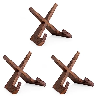 Image of ANBOXIT Plate Holder Display Stand 3 Pack 6.5 Inch Picture Frame Stand, Wooden for Book, Photo, Decorative