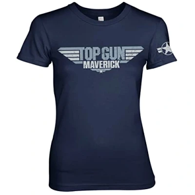 Image of Top Gun: Maverick Officially Licensed Distressed Logo Women T Shirt (Navy), Medium