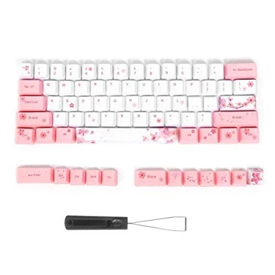 Image of Cherry Blossom Mechanical Keyboard KeyCaps, 73pcs PBT 60% KeyCaps Sublimation KeyCap Set with Removal Shaft Puller for Any