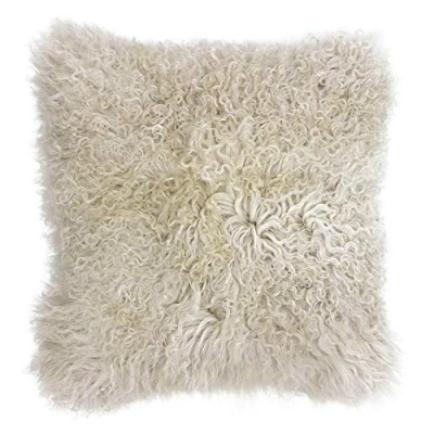 Image of Riva Paoletti Mongolian Cushion Cover Oatmeal Beige 100% Natural Sheepskin Fur Fabric Luxurious Suede Feel Reverse Wool 40 x 40cm (16&quot; 16&quot; inches) Designed in the UK