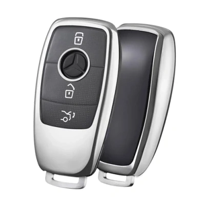 Image of OATSBASF Car Key Cover Suitable for Mercedes Benz, E Class S TPU Protective Case (DD Silver)