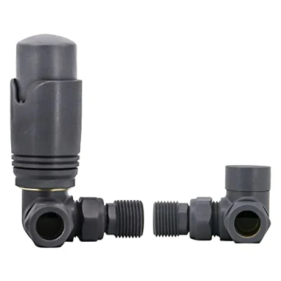 Image of Warmehaus Anthracite Thermostatic Radiator Valve 15mm x 1/2&quot; Corner TRV with Lockshield for Heated Towel Rail
