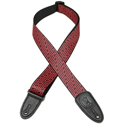 Image of Levy&#039;s Leathers 2&quot; Polyester Guitar Strap Signature L Design; Black and Red MPLL 006