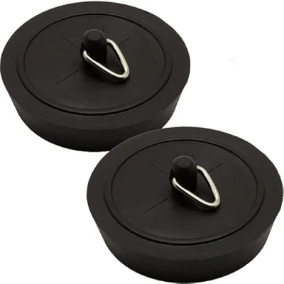 Image of Bath Plug 45mm (1.3/4 Inch) Made of Durable Black Rubber, Sink Stopper, with Hook for Kitchen Drain, Bathtub, Bathroom Basin Holes (Pack 2) by AAN