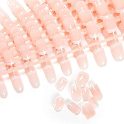 Image of LIARTY 240 Pcs 12 Sizes Natural French False Nails with Glue Stickers, Acrylic Full Cover Short Fake Tips Press on for Girls Women