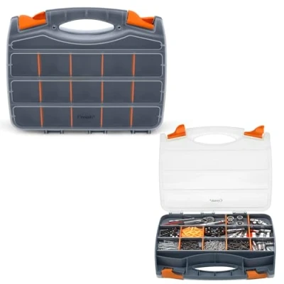 Image of Crystals Tool Box Organiser Double Side Storage Organisers with Removable Compartments Portable Mini Lockable Handle for DIY Garage (32 Compartments)
