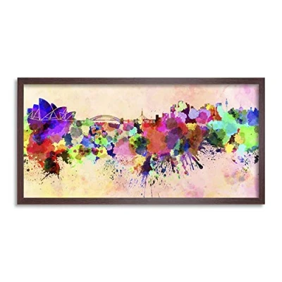Image of Wee Blue Coo Sydney Skyline Paint Splash Cityscape Long Panel Framed Wall Art Print
