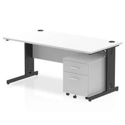 Image of Impulse 1600x800 Desk Cable Managed White/Black 2 Drawer Mobile Ped