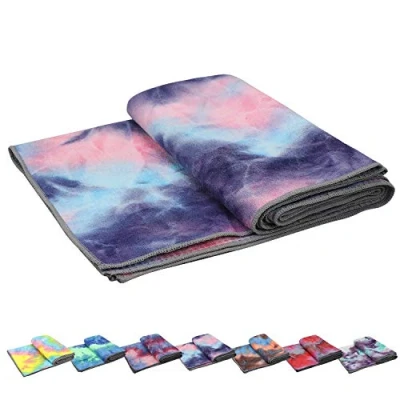 Image of yoga Towels , Non Slip Hot Towel Skidless Waffle Texture, 100% Absorbent Odorless Microfiber blanket, Standard Sized 24 x72 in Mat Towel,for Yoga, Bikram, Pilates (Pink &amp; Blue Yellow)