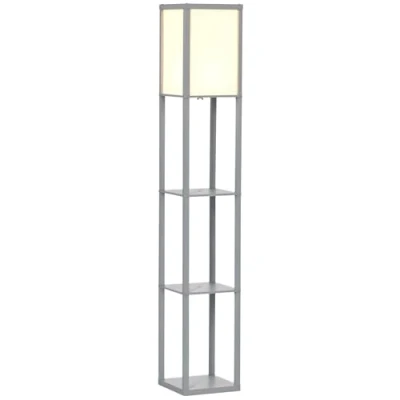 Image of HOMCOM 3 Tier Floor Lamp, Light with Storage Shelf, Reading Standing Lamp for Living Room, Bedroom, Kitchen, Dining Office, Dorm, 160cm, Grey