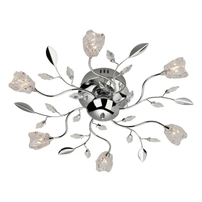 Image of Cindy 6 Light Flush Multi Arm Ceiling Chrome, Clear Glass, G4 Bulb