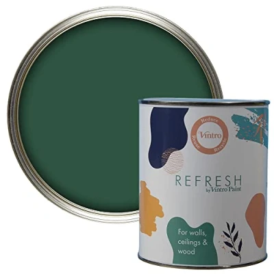 Image of Vintro Paint Refresh Dark Green Matt Finish for Furniture, Walls, or Wood, Interior Use 1 Litre (Bottle Green)