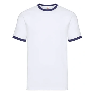 Image of Fruit of the Loom Men&#039;s Ringer Premium T Shirt, White/Navy, Medium