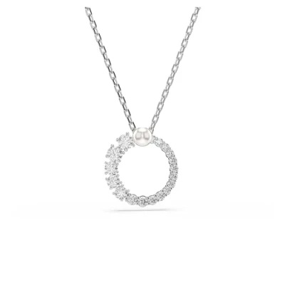 Image of Swarovski Matrix pendant, Crystal pearl, Round cut, White, Rhodium plated