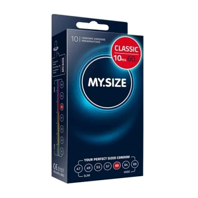 Image of MY.SIZE Classic Condoms Size 6 I 64 mm Width 10 Pieces Standard Pack Premium Extra Thin True to Touch Gossamer 0.07 Wall Thickness Vegan for Men