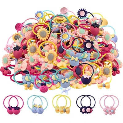 Image of 100 pcs Mix Colors Girls Elastic Hair Ties Soft Rubber Bands Ponytail Holders Accessories for Infants Toddlers(50 Pairs)