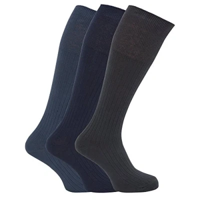 Image of Mens ribbed knee high 100% cotton socks (Pack of 3) (6 11) (Design 1)