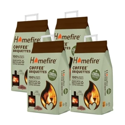 Image of Homefire Coffee Briquettes for Wood Burners, Fire Pits, Chimineas and Multi fuel Stoves, Made Using Recycled Materials 7 kg (Pack of 4)