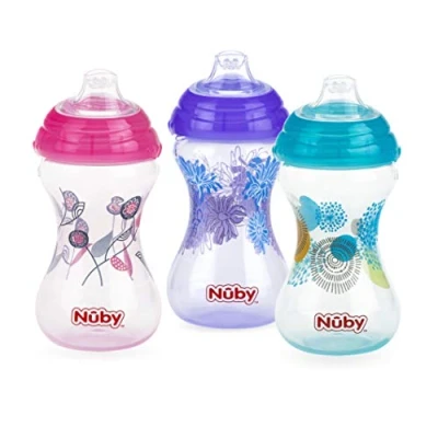 Image of Nuby Polypropylene 3pk No Spill Pinpoint Soft Spout Clik It, Girl, 10 Oz