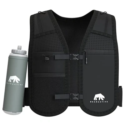 Image of Bearactive Running Phone Holder with 500ml Water Bottle Adjustable Strap and 6 Pockets Hydration Vest, Vest Women &amp; Men Gifts (Black)