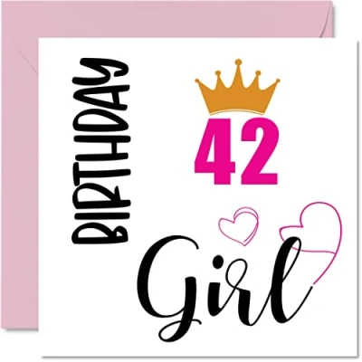 Image of 42nd Birthday Card for Women Girl Happy Cards 42 Year Old Woman Mum Sister Auntie Cousin Friend Niece, 145mm x Forty Two Second Bday Greeting Gift
