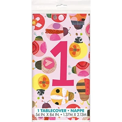 Image of Unique Party 73323 Ladybug 1st Birthday Plastic Tablecloth, 7ft x 4.5ft