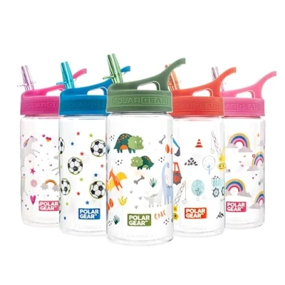 Image of Polar Gear Kids Water Bottles with Straw 400ml BPA Free Toddler Bottle 100% Leakproof Carry Handle Fully Recyclable School Dinosaur