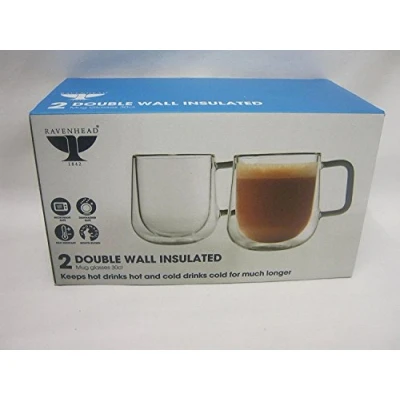 Image of Ravenhead Double Wall Designer Glass Drinking Mug, Transparent, Set of 2, 30 Cl