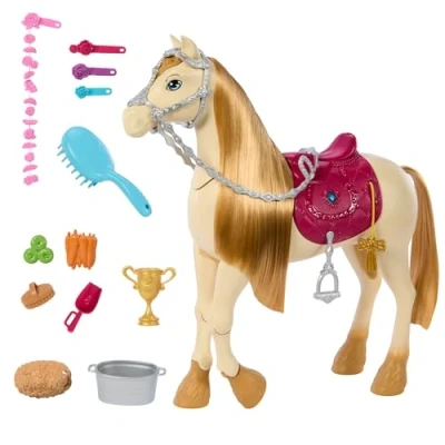 Image of Barbie Toy Horse with Sounds, Music &amp; Accessories, Inspired by The Great Chase, Moves, Dances Blinks Eyes, HXJ42