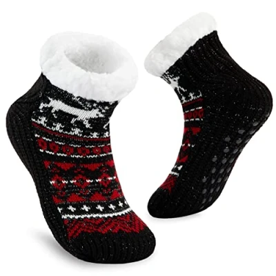 Image of CityComfort Slipper Socks for Women Teenagers, Cosy Warm Fleece Lined Bed Gifts Her (Black)