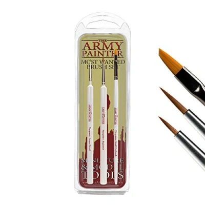 Image of The Army Painter Wargamer Most Wanted Brush Set Miniatures Paint of 3 Miniature Brushes Insane Detail, Regiment, and Small Drybrush Quality Detail Handmade in Europe
