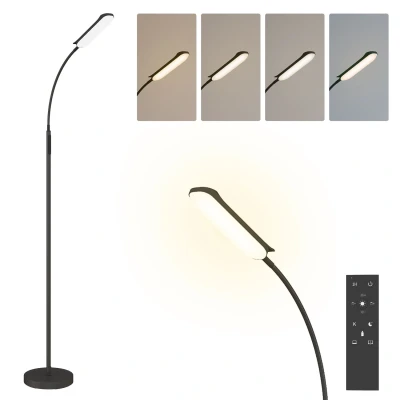 Image of HOMCOM LED Floor Lamp, Standing Lamp with Remote &amp; Touch Control, Stepless Dimmable Colours Temperature Brightness, 360 Adjustable Gooseneck, 1 Hour Timer, Memory Function for Living Room, Black