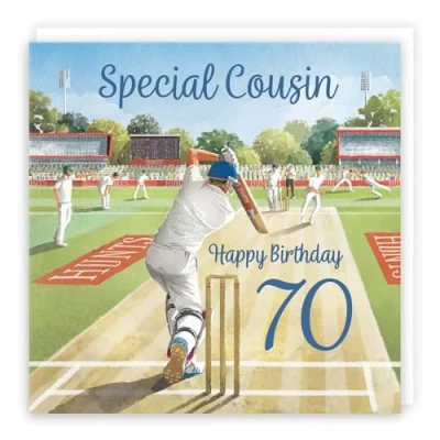 Image of Hunts England 70th Cousin Cricket Birthday Card Milo&#039;s Gallery Age 70 Sport Fun For Year Old Fan Seventy