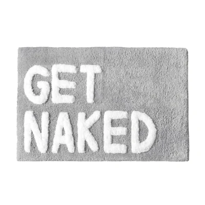 Image of Mooky Mats Get Naked Bath Mat Non Slip 50 x 80cm Tufted Slogan Bathroom Rug (Grey/White)