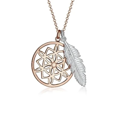 Image of Elli Necklace Women Dreamcatcher Feather Boho Bi Color 925 Sterling Silver
