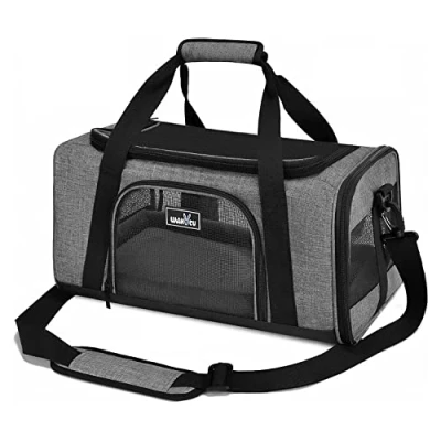 Image of Wakytu Pet Carrier Bag, Airline Approved for Small Cats Dogs, Foldable Cat Travel Soft Sided Dog with Removable Pad and Shoulder Strap