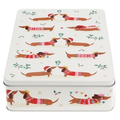 Image of Rex London Mince pie storage tin Festive Sausage Dog
