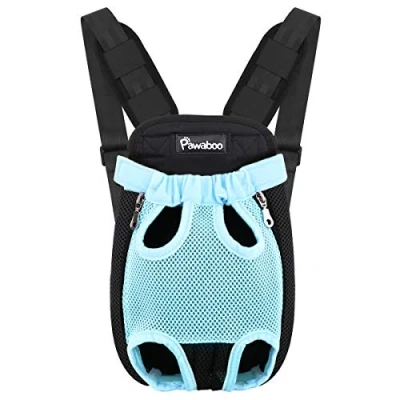 Image of Pawaboo Pet Carrier Backpack, Adjustable Front Cat Dog Backpack Travel Bag, Legs Out, Easy Fit for Traveling Hiking Camping Small Medium Dogs Cats Puppies, Medium, BLUE