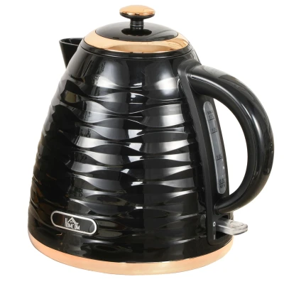Image of HOMCOM Electric Kettle, 1.7L, Fast Boil, 3kW Water Kettle with Removable Washable Anti scale Filter, Auto Shut off, 360 Swivel, BPA Free, Black Ripple Texture