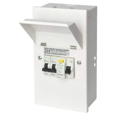Image of Metal 2 Way Garage Consumer Unit 63A 30mA RCD + 6A &amp; 32A MCBs